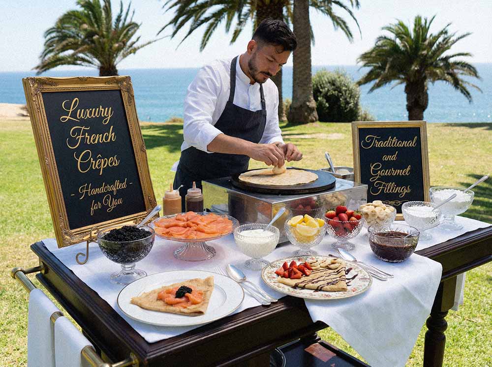 A Royal French Crêpe chef preparing crêpes at an oceanside California event